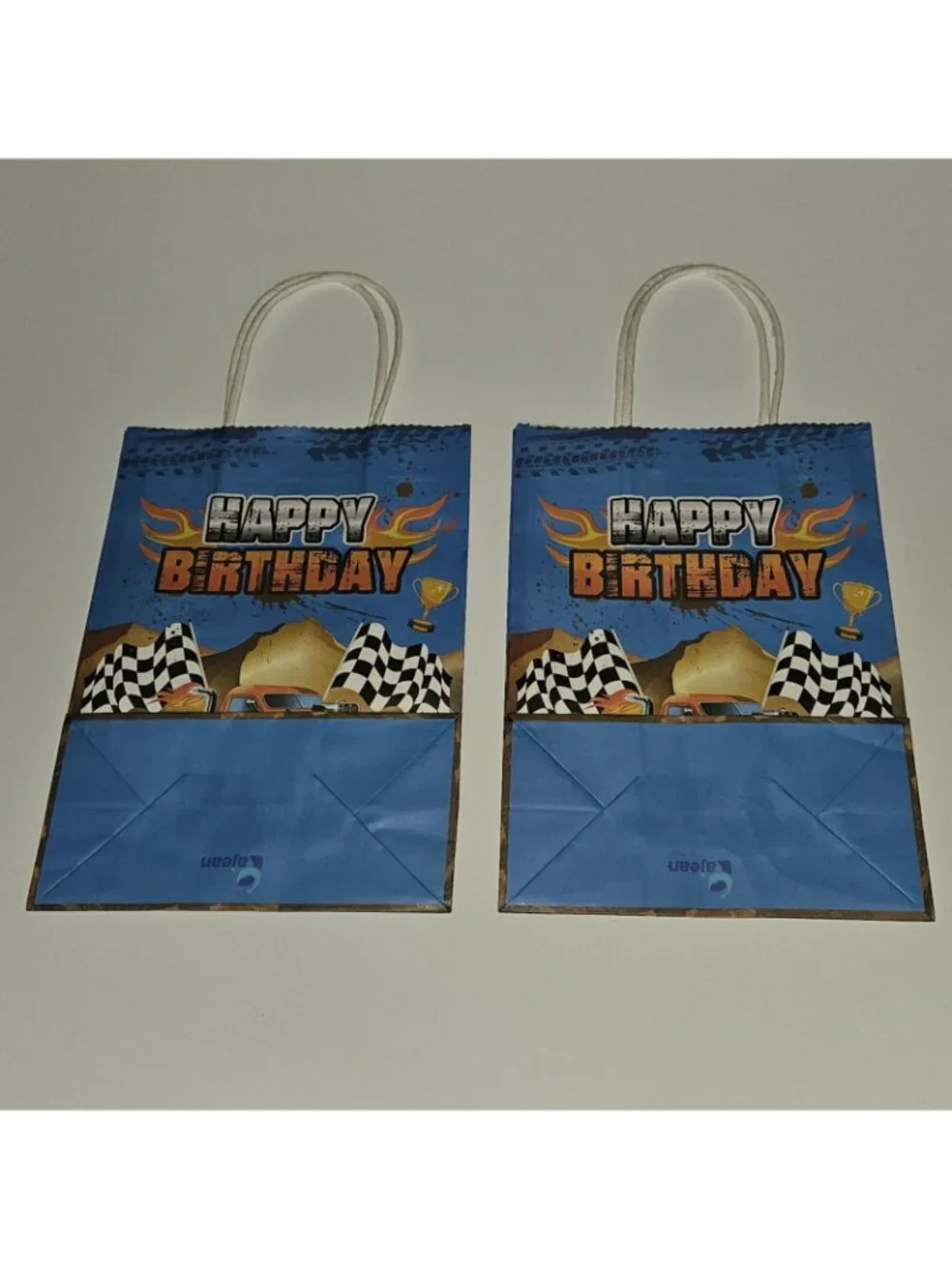 7 Monster Truck Happy Birthday Paper Gift Bag Lot 8.5x6 Green Blue Red Yellow